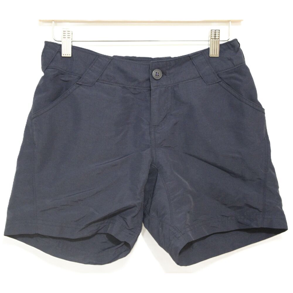 Womens Columbia PFG Dark Blue Nylon Flat Front Chino Athletic Shorts Size XS